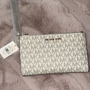 Michael Kors Silver Logo-Print Wristlet